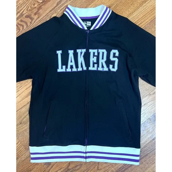 New Era Los Angeles Lakers Track Jacket Black Purple Full Zip Varsity Mens L